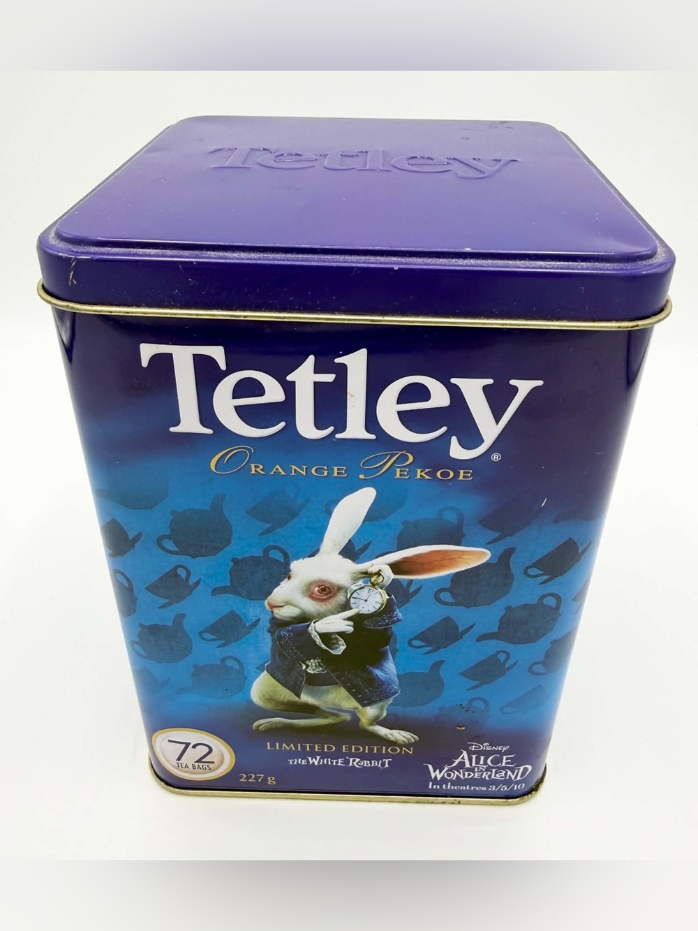 Limited edition Tetley Orange Pekoe tea tin White Rabbit Alice In Wonderland